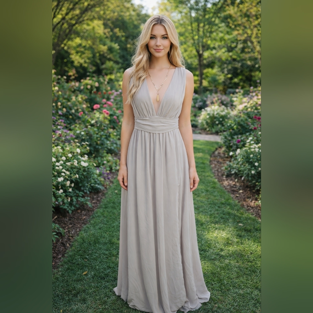 Sleeveless V-Neck Maxi Dress in Light Taupe